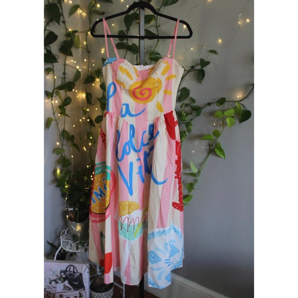 La Dolce Vita Mediterranean Print Midi Dress Medium Moving Sale - Picture 3 of 5